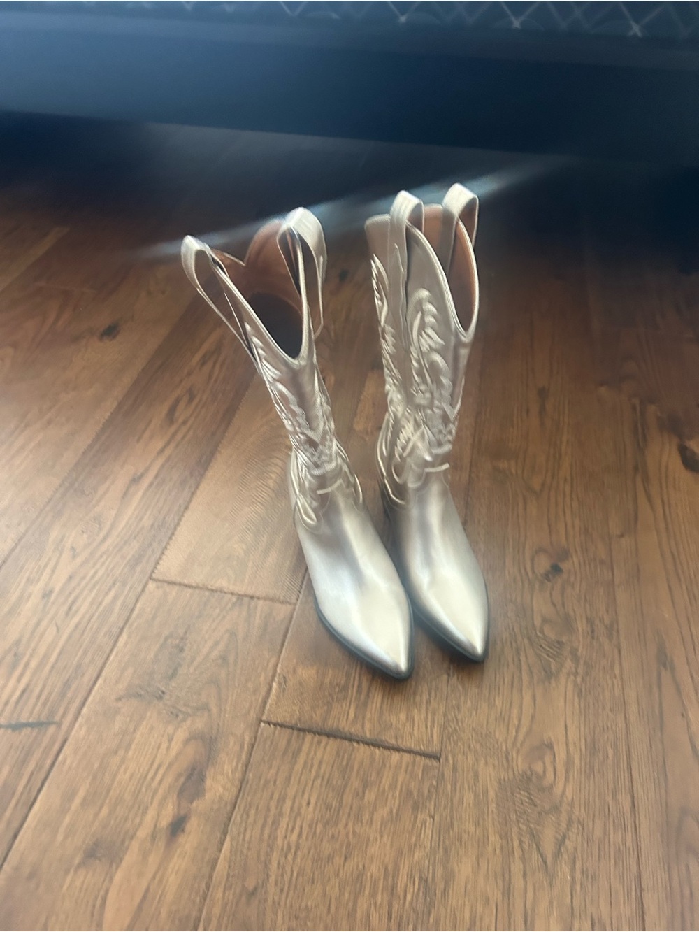 Women's Metallic Silver Western Knee-High Boots
